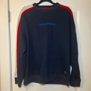 Nautica Blue/Red Front Logo Sweatshirt Mens Medium Long Sleeve Pullover